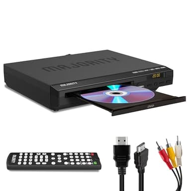 HDMI DVD Player for TV | 1080P Region Free DVD Players for Smart TV | Mini DVD Player with USB, CD & MP3 | HDMI Cable, RCA Cable & Remoted Control Included