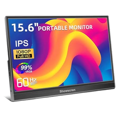 Showscren 15.6 Inch Portable Monitor IPS 1920x1080 FHD 100% sRGB Dual USB-C &HDMI Portable Monitors for Laptop, Dual Speakers, Plug&Play, External Screen Monitor for PC PS4/5 Xbox Raspberry Pi