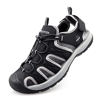 Knixmax Men Walking Sandals Closed Toe Outdoor Sports Sandals Summer Hiking Shoes Water Sandles Black 8UK - 42EU