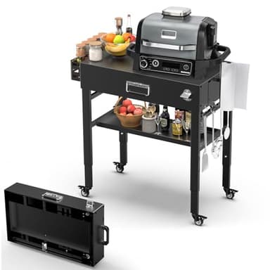 28" and 34" Upgrade Height & Quick-Fold Portable Grill Cart for Ninja Woodfire (OG700 Series), Blackstone 17"/22" Griddle, Ooni Pizza Oven – Outdoor Ninja Grill Stand with 4 Swivel Wheels