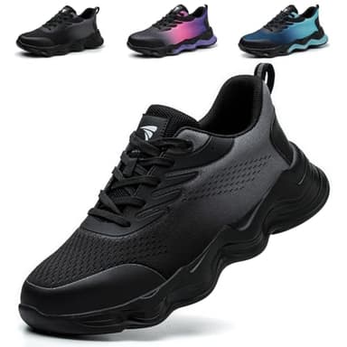 Safety Trainers Mens Womens Steel Toe Cap Trainers Lightweight Safety Shoes Comfortable Breathable Work Shoes, Black, 10 UK
