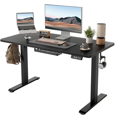 BEXEVUE Height Adjustable Electric Standing Desk - 120x60 cm Stand Up Table Desk Thick Splice Board, Smart Control Panel 3 Memory Heights, Anti-Collision System, Sit Stand Desk for Home Office