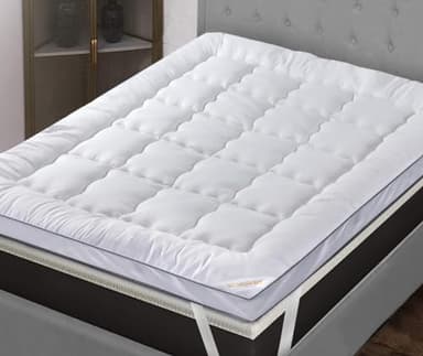 Bedorzo® Mattress Topper Double Bed, 4 Inch/10cm Extra Deep & Super Soft Double Mattress Topper with Strong Elastic Bands fit up to 40 CM, Mattress Toppers Double Size Bed, Premium Microfiber Filling