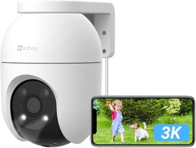EZVIZ 3K Security Camera Outdoor No Subscription, 512GB Local Storage SD Card Supports, 360° PT, Colour Night Vision, Human/Vehicle Detection, Auto-Track, Home Wifi CCTV System, Alexa/Google (C8c 5MP)