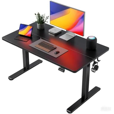 FEZIBO Electric Height Adjustable Standing Desk, 60x100cm Ergonomic Home Office Table with Splice Board & Black Wood Grain Surface, Upgraded Stable Steel Frame for Sit-Stand Workstation