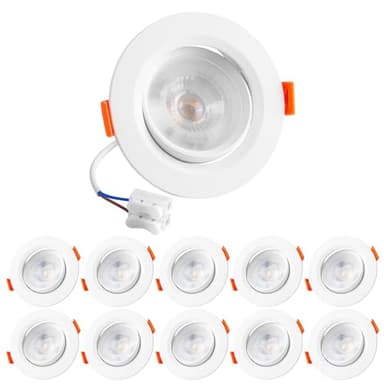 LED Downlights 24mm Ultra Slim, 5W 460lm LED Recessed Ceiling Lights, Warm White 3000K, IP20 Waterproof Bathroom Kitchen Spotlights, Hole Size 75-85mm, 10 Pack