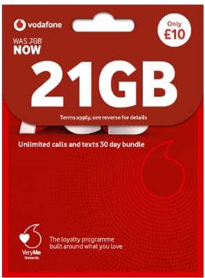 Vodafone 7GB Data Bundle, 30 Day Unlimited Calls and Texts, £10 | Pay As You Go | UK SIM CARD