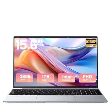 Tuonoyee 2025 15.6-inch laptop with Windows 11.32GB RAM 1TB SSD Laptop, Intel Quad Core processor up to 2.9GHz, 1080P FHD display and backlit keyboard