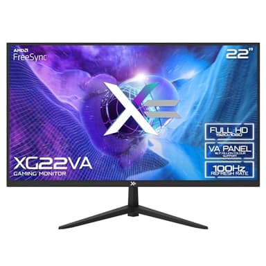 𝗫= 21.5 Inch Gaming Monitor • FULL HD 1920x1080p Monitor • 100Hz • 12ms MPRT • VA Panel • FreeSync • HDMI/VGA • Monitor with Speakers • 75x75 VESA Mountable (Model: XG22VA | Black)