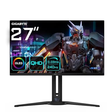 Gigabyte AORUS FO27Q2 27" OLED QHD Gaming Monitor - 2560 x 1440, 240Hz, 0.03ms, KVM, 250 cd/m², FreeSync Premium Pro, DisplayHDR True Black 400, HDMI 2.1