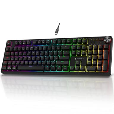 KOORUI Gaming Keyboards, 26 RGB Backlit Mechanical Keyboard Wired 104 Keys Full Size UK Layout with Red Switch Gamer Keyboards for Windows MacOS Linux