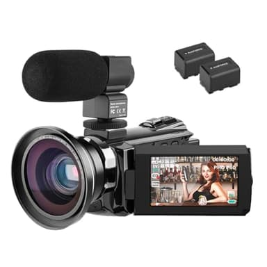 SIXTARY Camcorder 4K WiFi Video Camera 48MP 60FPS 16X Digital Zoom YouTube Vlogging Camera 3.0 inch Touch Screen IR Night Vision with External Microphone Wide Angle Lens 2 Batterie