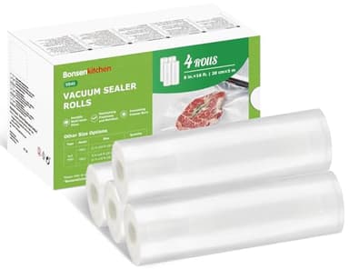 Bonsenkitchen Vacuum Food Sealer Rolls Bags 4 Rolls 20 x 500 cm, BPA Free, Commercial Grade Textured Food Vacuum Sealer Bag, Thick Embossed Bags for Food Storage and Sous Vide Cooking, VB40