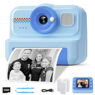 HiMont Kids Instant Print Camera, 1080P with 32GB Card & 3 Rolls Paper, Fun Toys Gift for Boys & Girls Age 3-12 (Blue)