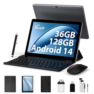 FLYCOAY Tablet 10 Inch 2025 Android 14 Octa-Core 2.0GHz,5G WIFI 6/ 36GB RAM+128GB ROM (TF 1TB), 8000mAh Battery/WLAN/OTG/BT 5.0, Widevine L1, Tablet With Keyboard,Case(Gray)