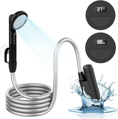 acetek Camping Shower Portable, Outdoor USB Camp Shower Pump with Intelligent Digital Display, Rechargeable Electric Camping Shower Kit for Camping, Hiking, Pet Cleaning