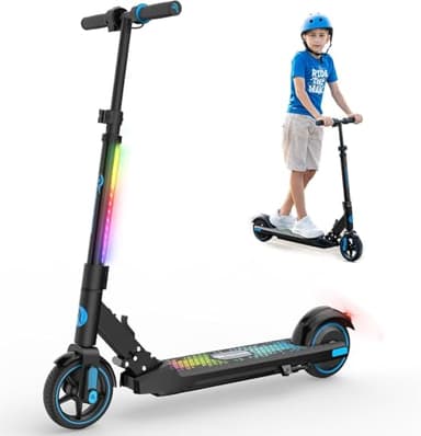 EVERCROSS EV06C Electric Scooter, 6.5'' Foldable Electric Scooters for Kids Ages 6-12, Up to 15 KM/H & 8 KM, LED Display, Colorful LED Lights, Lightweight Kids E-Scooter