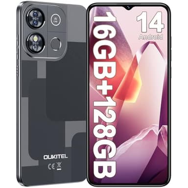 OUKITEL C57 Pro SIM-Free & Unlocked Mobile Phones, 16GB+128GB/1TB Android 14 Phone, 6.52" Screen, 4300mAh Smartphone, Octa Core, 13MP Camera, 4G Dual SIM/Fingerprint/Face ID/GPS/3.5mm Jack, Black