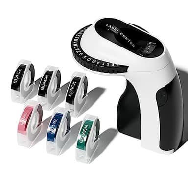 Embossing Label Maker E975, 3D Vintage Embossed Label Maker Machine(+ 6 Label Tapes of 9mm), Omega Home Embossing Machine Handheld, Portable Omega S Embosser for Home,Office, Organization Gift, Black