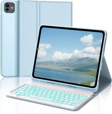 IVEOPPE for iPad Pro 13- Inch M4 2024 Case Keyboard, UK Layout Keyboard for iPad Pro 13, Case for Pad 13- Inch M4 A2925 A2926 A3007 with Detachable Backlight Keypad, Light Blue