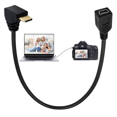 USB C Cable, 90 Degree USB 3.1 Type C Male to Mini 5-Pin USB Female Adapter, 9.8in/25cm USB C Cable Compatible with Macbook, Google Pixel, Smartphone, Camera, GPS etc