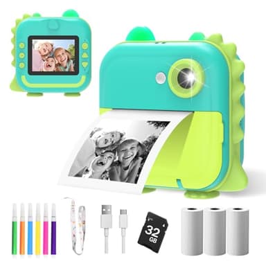 Kids Camera Instant Print, 1080p Hd Camera for Kids with Diy Color Pens, Kids Instant Print Camera with 32g Sd Card & Print Photo Paper, Christmas Birthday Gifts for 3 4 5 6 7 8 9+ Year Old Girls