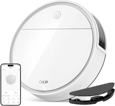 OKP Robot Vacuum Cleaner, 5000Pa, 180 Minutes, WiFi/APP/Alexa, Slim Design, Self-Charging, Silent, Perfect for Hard Floors, Pet Hair, Carpets, K5 Pro