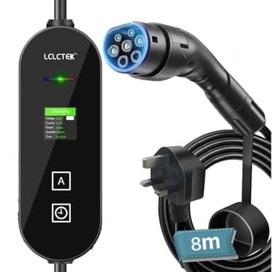LCLCTEK® EV Charger Cable Type 2 to 3 Pin Plug, Portable UK 3 Pin EV Charger, Electric Car Charger [6/8/10/13A], EV Car Charger with LED Display, IP66 Waterproof, Type 2 Cable EVs and PHEV (8M)