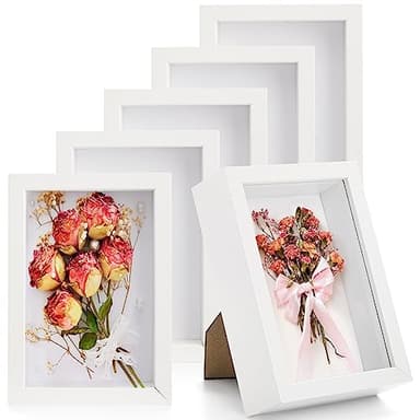 Hacaroa 6 Pack 17x12 cm Shadow Box Frame, Small Wood Frame Memory Display Cases, 3 cm Depth Picture Frame Case for Dried Flowers, DIY Craft, Memorabilia, Medals and Photos, White