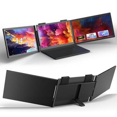 Laptop Triple Screen Extender Monitor Portable 14 inch FHD 1080P IPS Laptop Screen Extender, 3 USB-C Full-featured Plugs for Windows Mac Android Chrome, Switch & PS5, Work with 14”-16” Laptops