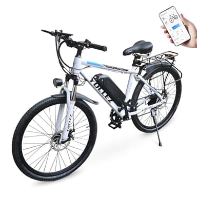 yocles Electric Bike, 26'' Ebike Electric Bicycle with Removable Battery 36V7.8Ah, E-Mountain Bikes for Adults Men, Commuter Bike with 7 Speed, LCD Display, APP Control, 250W Motor, Anti-Theft(White)