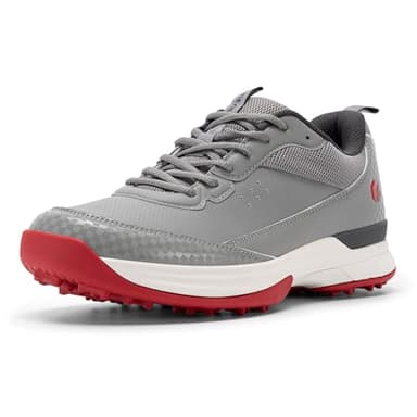 FitVille Men's Waterproof Golf Shoes Extra Wide Fit Professional Spiked Golf Shoes Non Slip Outdoor Casual Trainers Dark Grey