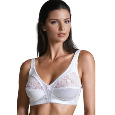 COSHAL® Non-Wired Womens Bra Floral Lace Non-Wired Firm Control Soft Cup Satin Lace Bra's - Women’s Non-Wire Full Cup Non-Padded Underwear Bralette 44DD White