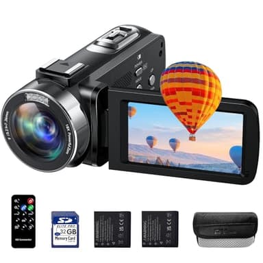 HOTPEAK Video Camera Camcorder 4K 42MP, 18X Digital Zoom Video Recorder for Vlogging YouTube, 3” 270° Rotation Screen Compact Travel Cam Corder with 2 Batteries,32GB SD Card, Remote Control