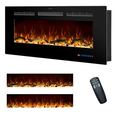 RODALFLAME 42"/106cm Electric Fireplace Inserts, Recessed & Wall Mounted Fireplace Heater with 13 Flame & Fuel Bed for Indoor Use, Remote Control, Log &Crystal, Timer