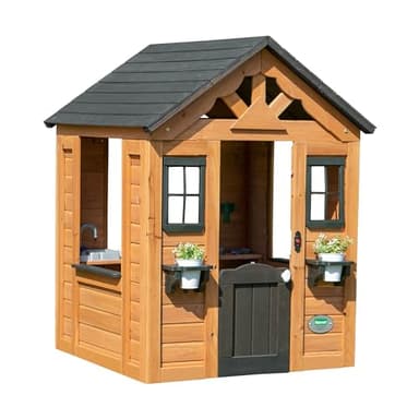 Backyard Discovery Sweetwater Playhouse | Wooden House for Outdoor Play, With Fun Accessories, Kids Garden House, 100% Cedar Wood, For 2-7 Year Olds | Brown Colour