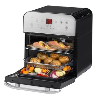 LIVIVO 1600W 12L Digital Air Fryer Rotisserie Oven, Multi-Function Counter-Top Convenient and Healthy Oil-Free Bake, Roast, Reheat and Toasting with Drip Tray, Wide Basket, Spit Forks and Rotisserie