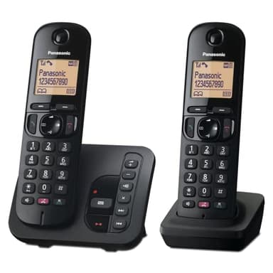 Panasonic KX-TGC262EB Digital Cordless Phone for Elderly with Nuisance Call Block, Answering Machine, Easy-to-read Display, Hands-Free Speakerphone, Alarm Clock, Twin Handset Pack