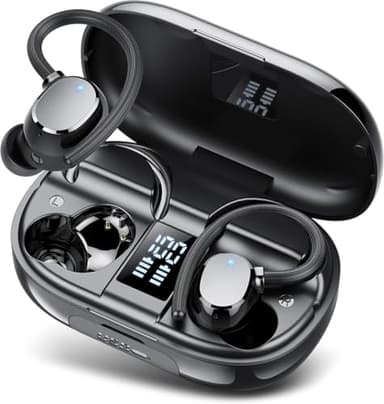 Wireless Earbuds, Bluetooth 5.3 Headphones Sport with 4 ENC Noise Cancelling Mic, 128H Earphones with Earhooks HiFi Stereo Deep Bass, IP7 Waterproof, Wireless Headphones for Sport/Gym/Running