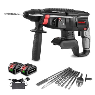 Cordless Electric Hammer Drill - 650W SDS-Plus Heavy Duty Rotary Hammer Drill, 4-Speed Power Tools Drill with Anti-Vibration Handle (Black)