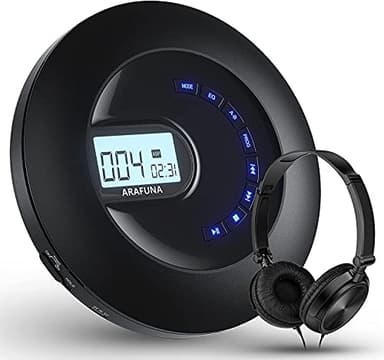 ARAFUNA CD Player Portable, Rechargeable Portable CD Player for Car and Travel, Walkman CD Player with Headphone and Anti-Skip, Personal CD Player with LCD Display, AUX Cable, Backlight
