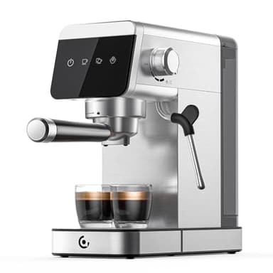 AMZCHEF Coffee Machine 20 Bar, 1350W Espresso Machine, Compact Stainless Steel Coffee Machines with LED Touch Screen, Powerful Steam Wand, Removable Water Tank, for Cappuccino, Latte