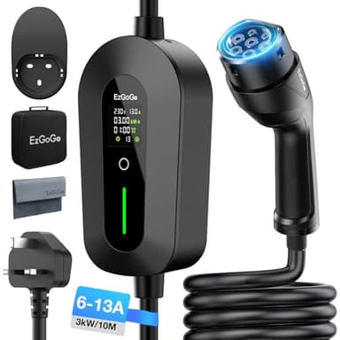 EzGoGo EV Charger Cable Type 2 to 3 Pin Plug 32.81Ft/10M Electric Car Charger 3kW, [6/8/10/13A] Type 2 Charging Cable 3 Pin EV Charger IP65 Advanced Protection Suitable for EVs & PHEVs