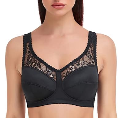Ayigedu UK Plus Size Minimiser Bra Women Non-Padded Non-Wired Full Coverage Soft Cup Bra 44DD Black