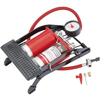 Draper Redline® Double-Cylinder Foot Pump | Pressure Gauge & Accessories | Portable Double Barrel Bike & Car Pump | Manual Inflator for Beds & Pools | 68473