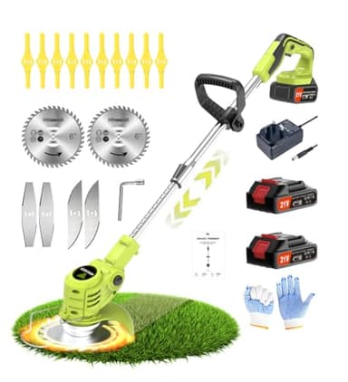 Wrneaoch 21V Cordless Strimmer Grass Trimmer with 6,000 RPM and 650W Motor Garden Strimmer Cordless with 2 Batteries 2.0Ah is the Perfect Partner for all Your Garden and Lawn Care Needs