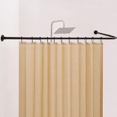 Crkmire Corner Shower Curtain Rail, [61-134 cm] x [61-134 cm] Adjustable L Shaped Shower Pole Rod No-Sagging 90 Degree Curved Curtain Rod for Bathroom Bathtub with 12 Ring Hooks & Ceiling Support