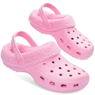 CityComfort Clogs Women Teens Winter Classic Fleece Lined House Shoes - Warm Garden Shoes Slip On with Strap (Pink, 5 UK)