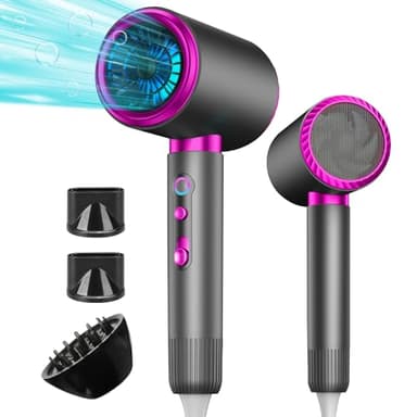 AIUNAOM Hair Dryer, 2400W Professional Ionic Hairdryer with 2 Speed 3 Heat Setting, Cool Shot Button, 1 Diffuser & 2 Concentrator, Silent Hairdryers for Home Travel Salon Women Man (Gray)