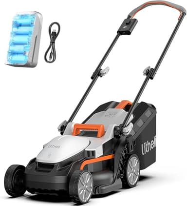 Litheli Cordless Lawnmower, 20V/33cm Cutting Width, Battery Lawn Mower, 5 Cutting Heights, 30L Grass Box, Incl. 4.0Ah Battery